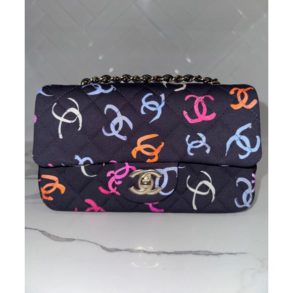 Chanel 24S Navy Blue Printed Logo Mini Flap Rectangle CC Shoulder Crossbody Bag - Picture 3 of 16